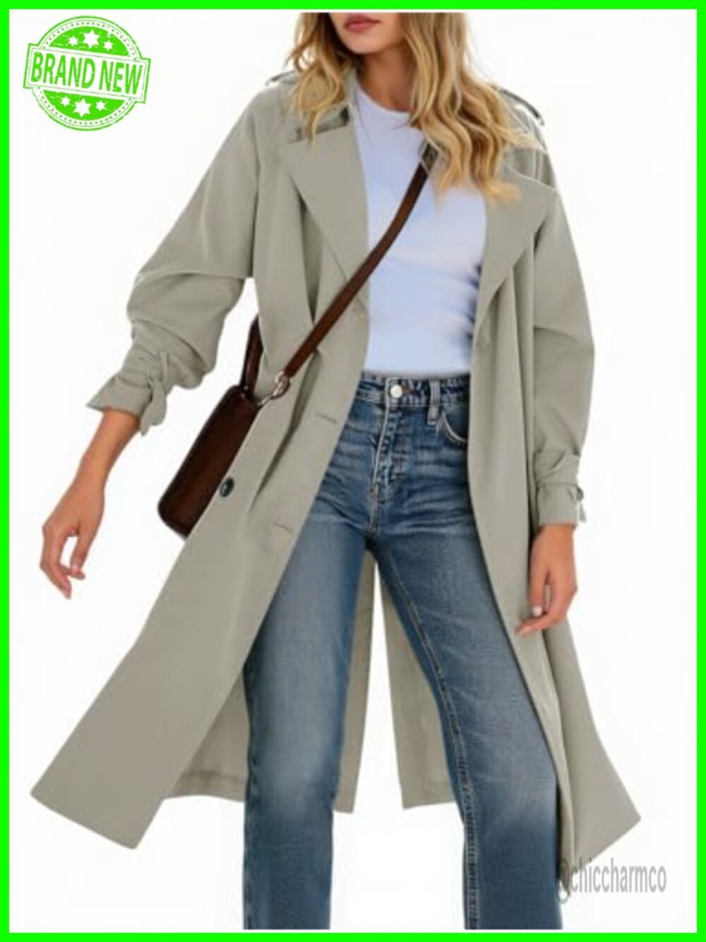 Tankaneo Womens Long Trench Coat Double Breasted Notch Lapel Overcoat